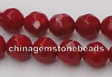 CCB123 15.5 inches 7mm faceted round red coral beads wholesale