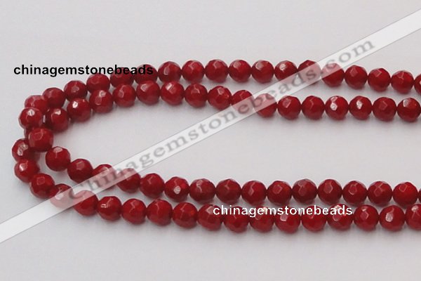 CCB123 15.5 inches 7mm faceted round red coral beads wholesale