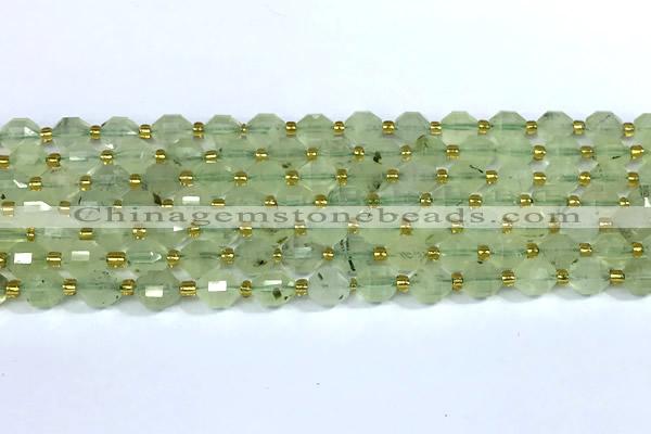 CCB1291 15 inches 7mm - 8mm faceted green rutilated quartz beads