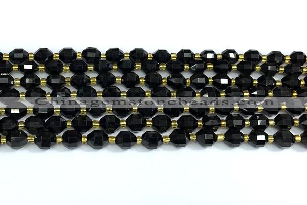 CCB1293 15 inches 7mm - 8mm faceted black tourmaline beads