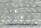 CCB1366 15 inches 4mm faceted coin white moonstone beads