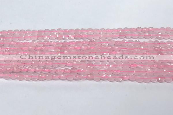 CCB1371 15 inches 4mm faceted coin rose quartz beads