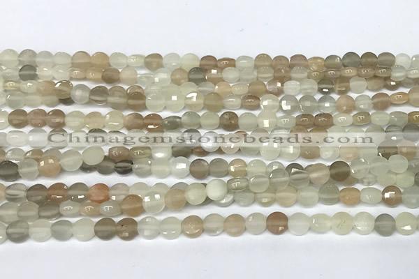 CCB1372 15 inches 4mm faceted coin moonstone beads