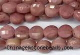 CCB1377 15 inches 4mm faceted coin pink wooden jasper beads