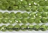 CCB1378 15 inches 4mm faceted coin peridot beads