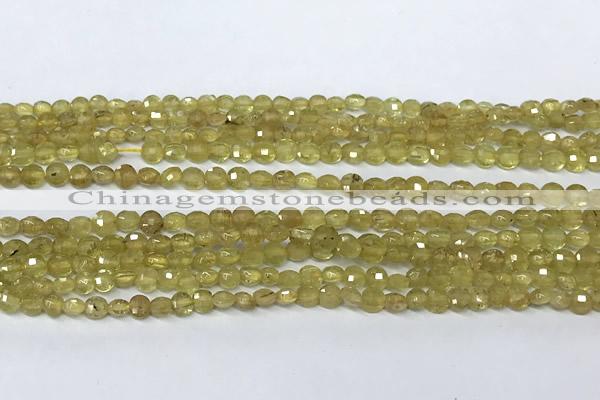 CCB1379 15 inches 4mm faceted coin golden rutilated quartz beads