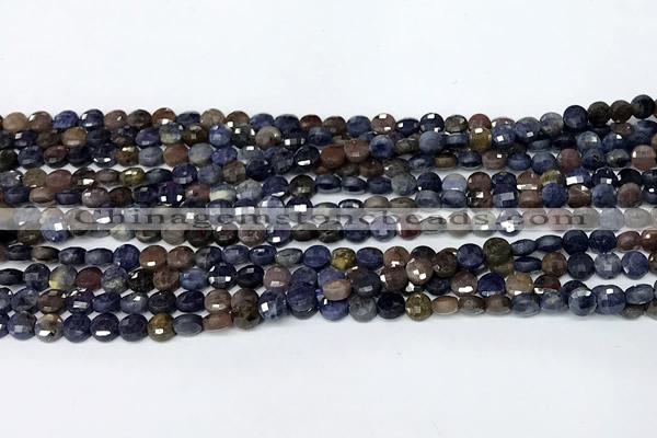 CCB1385 15 inches 4mm faceted coin ruby sapphire beads