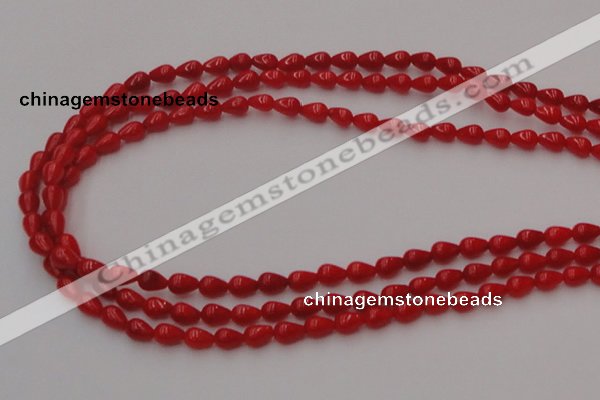 CCB139 15.5 inches 4*6mm teardrop red coral beads wholesale