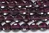 CCB1395 15 inches 4mm faceted coin red garnet beads