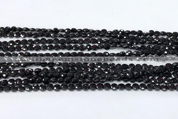 CCB1397 15 inches 4mm faceted coin black tourmaline beads