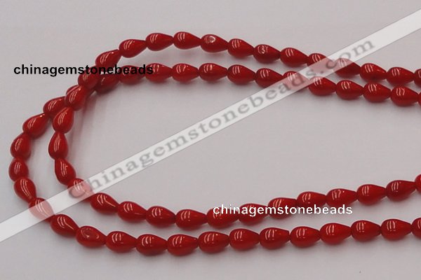 CCB140 15.5 inches 5*8mm teardrop red coral beads wholesale