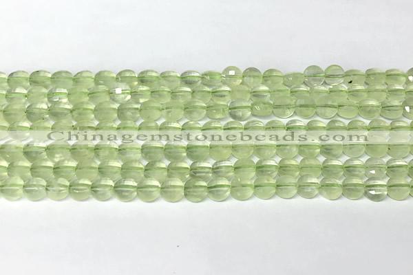 CCB1403 15 inches 6mm faceted coin prehnite beads