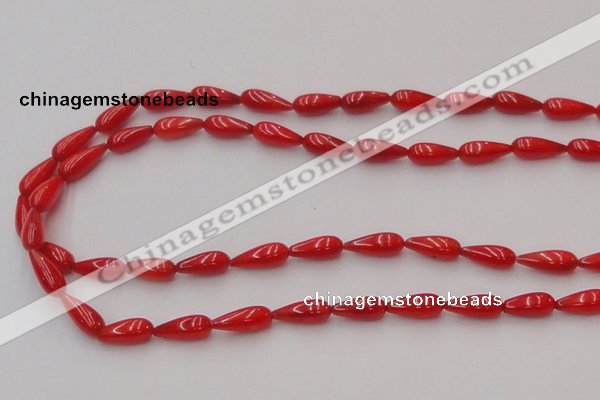 CCB142 15.5 inches 5*12mm teardrop red coral beads wholesale