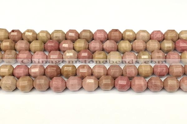 CCB1424 15 inches 9mm - 10mm faceted pink wooden jasper beads