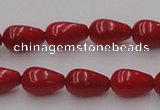 CCB143 15.5 inches 6*11mm teardrop red coral beads wholesale