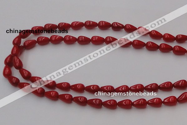 CCB143 15.5 inches 6*11mm teardrop red coral beads wholesale