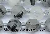 CCB1500 15 inches 7mm - 8mm faceted black rutilated quartz beads