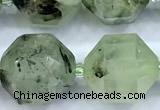 CCB1535 15 inches 11mm - 12mm faceted green rutilated quartz beads