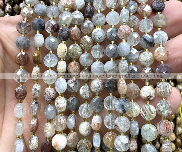 CCB1716 15 inches 6mm faceted coin phantom quartz beads