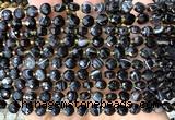 CCB1736 15 inches 6mm faceted coin black banded agate beads