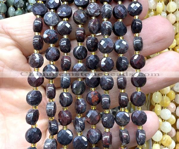 CCB1782 15 inches 6mm faceted coin brecciated jasper beads