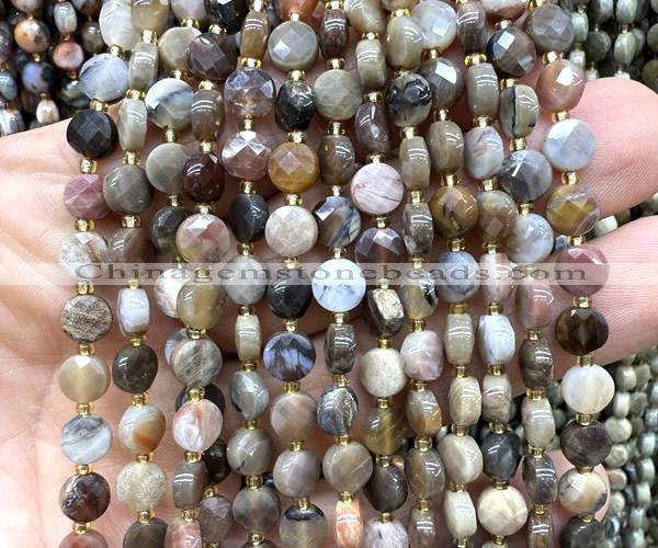 CCB1792 15 inches 6mm faceted coin wooden jasper beads