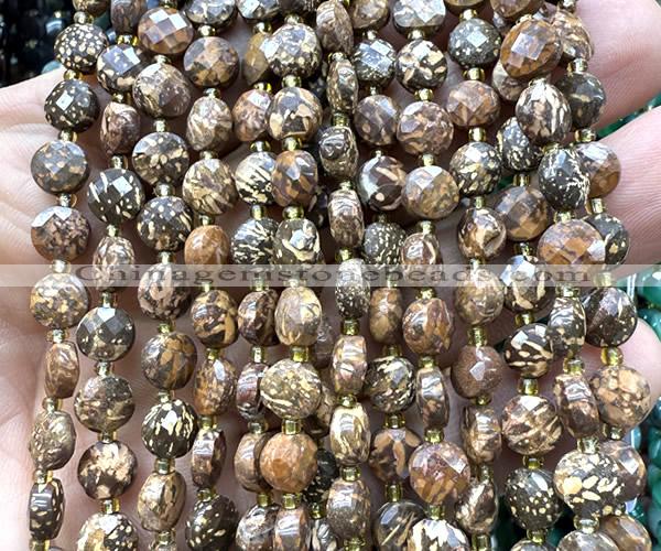 CCB1797 15 inches 6mm faceted coin elephant skin jasper beads