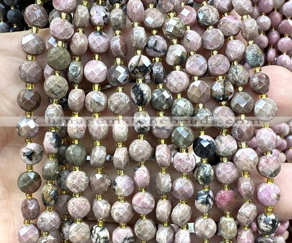 CCB1812 15 inches 6mm faceted coin rhodonite gemstone beads