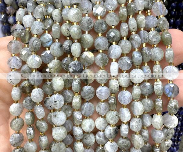 CCB1832 15 inches 6mm faceted coin labradorite gemstone beads