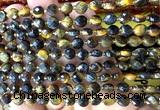 CCB1853 15 inches 6mm faceted coin yellow & blue tiger eye beads