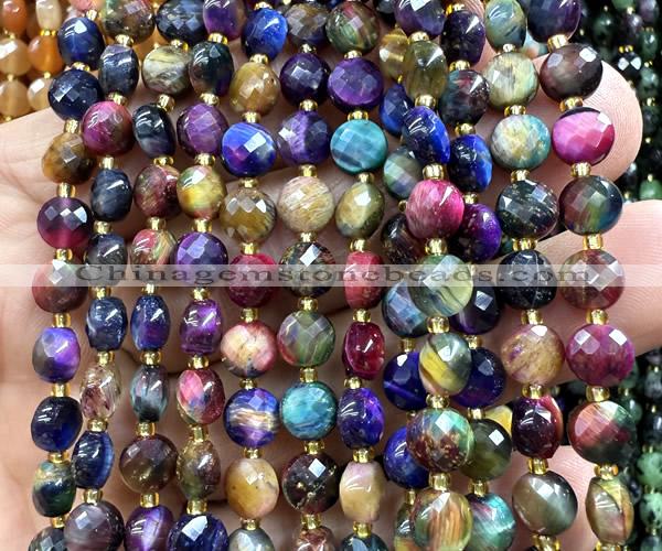 CCB1854 15 inches 6mm faceted coin colorful tiger eye beads