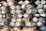 CCB1906 15 inches 8mm faceted coin black rutilated quartz beads