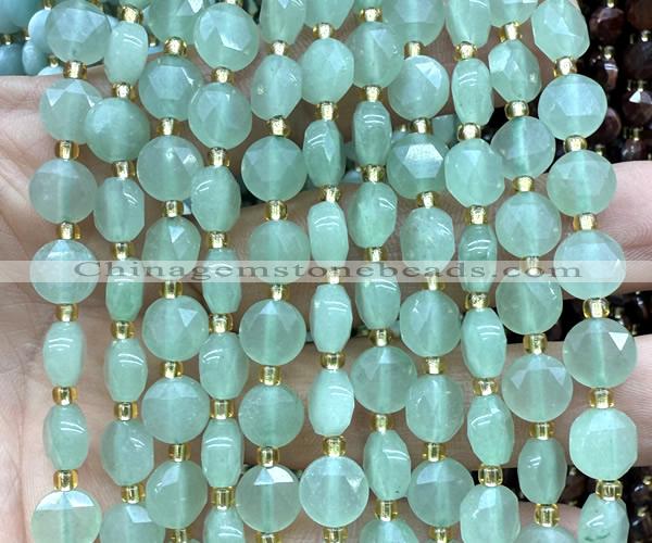 CCB1954 15 inches 8mm faceted coin green aventurine jade beads