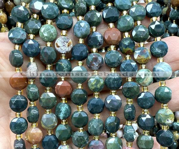 CCB1983 15 inches 8mm faceted coin Indian blood jasper beads