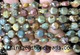 CCB1985 15 inches 8mm faceted coin picasso jasper beads