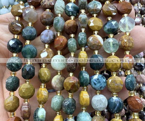CCB1987 15 inches 8mm faceted coin ocean jasper beads
