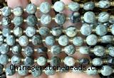 CCB1996 15 inches 8mm faceted coin green wood grain jasper beads