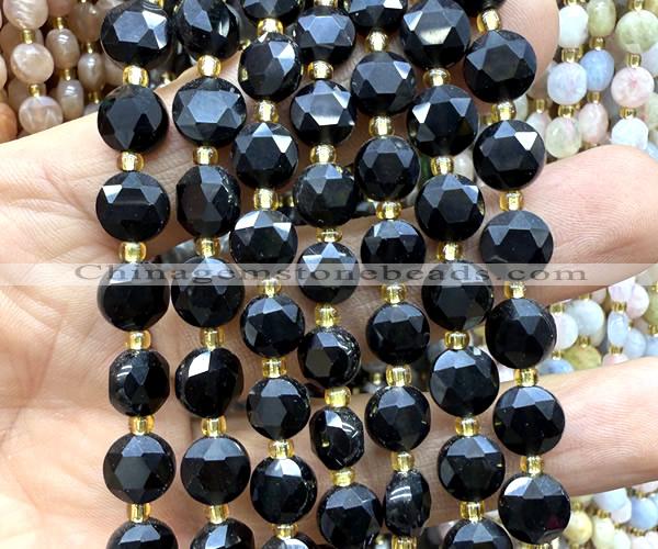 CCB2026 15 inches 8mm faceted coin black obsidian beads