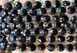 CCB2026 15 inches 8mm faceted coin black obsidian beads