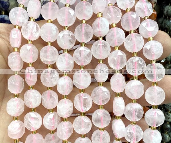CCB2082 15 inches 10mm faceted coin rose quartz beads