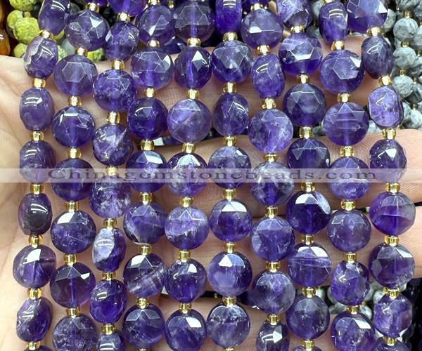 CCB2083 15 inches 10mm faceted coin amethyst gemstone beads