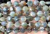 CCB2098 15 inches 10mm faceted coin green rutilated quartz beads