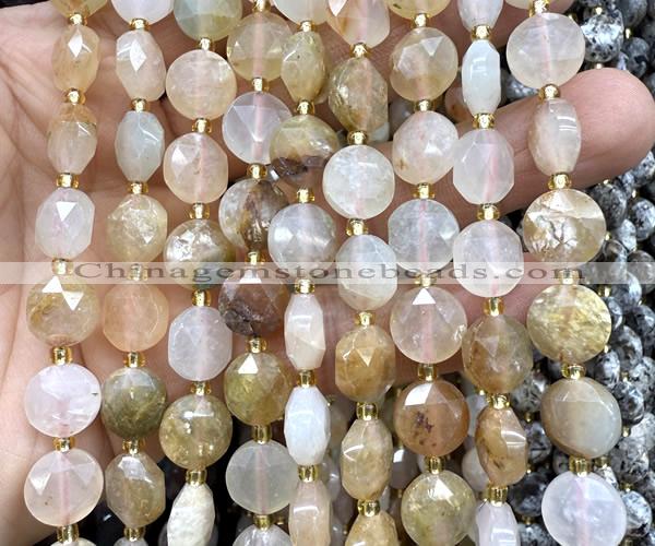 CCB2099 15 inches 10mm faceted coin red rutilated quartz beads