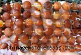CCB2126 15 inches 10mm faceted coin red banded agate beads