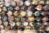CCB2141 15 inches 10mm faceted coin picasso jasper beads
