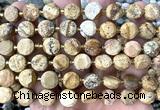 CCB2143 15 inches 10mm faceted coin picture jasper beads