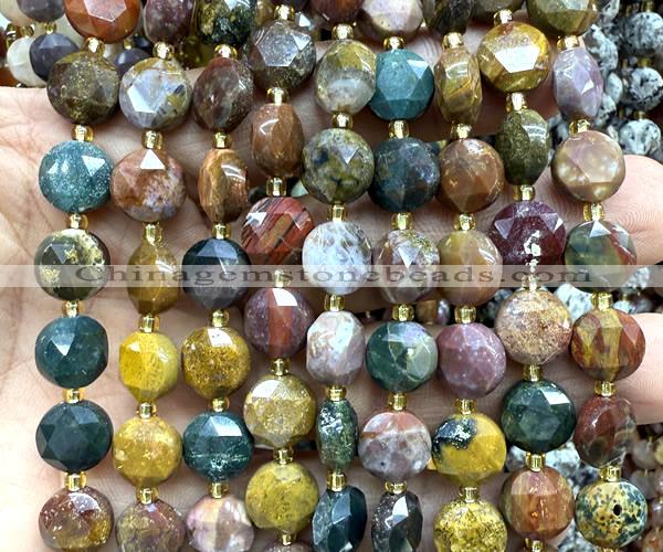 CCB2152 15 inches 10mm faceted coin ocean jasper beads