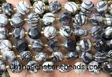 CCB2162 15 inches 10mm faceted coin black water jasper beads