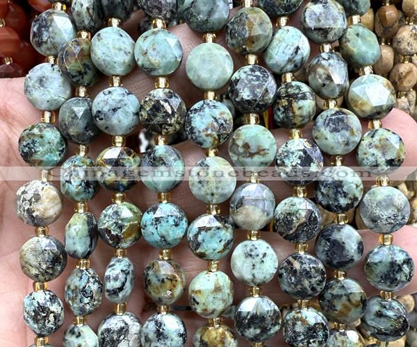 CCB2176 15 inches 10mm faceted coin African turquoise beads