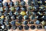 CCB2199 15 inches 10mm faceted coin yellow & blue tiger eye beads